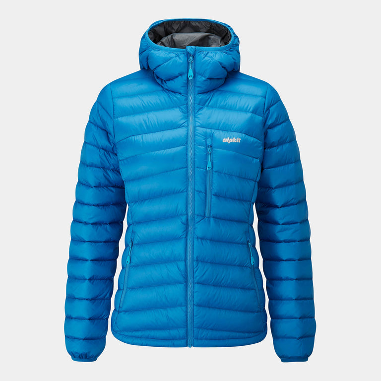 womens alpkit filoment hoody down jacket in reef blue - closed