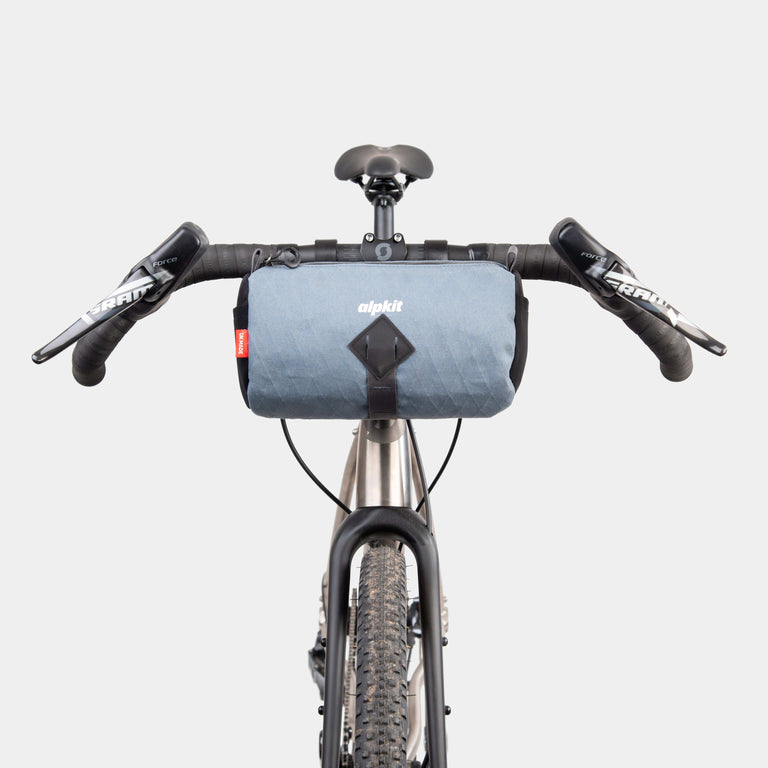 alpkit toploader zipped handlebar bag in storm grey