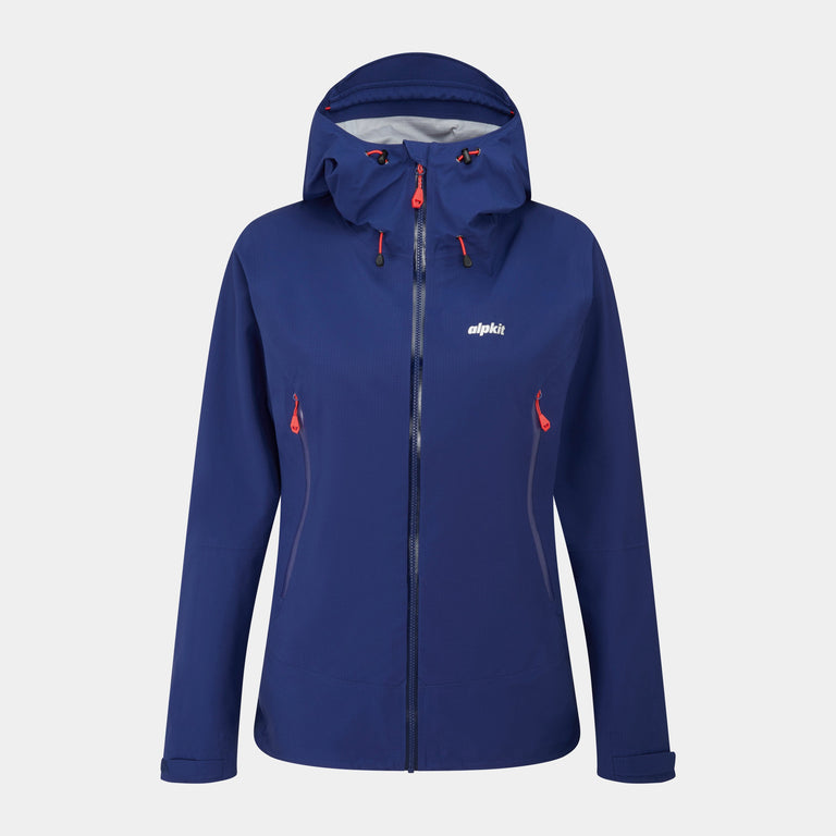 alpkit womens balance waterproof jacket in nemo blue - closed