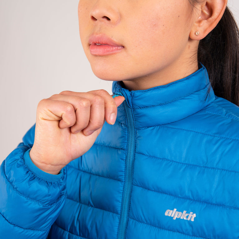 womens alpkit talini insulation jacket in reef blue zip collar