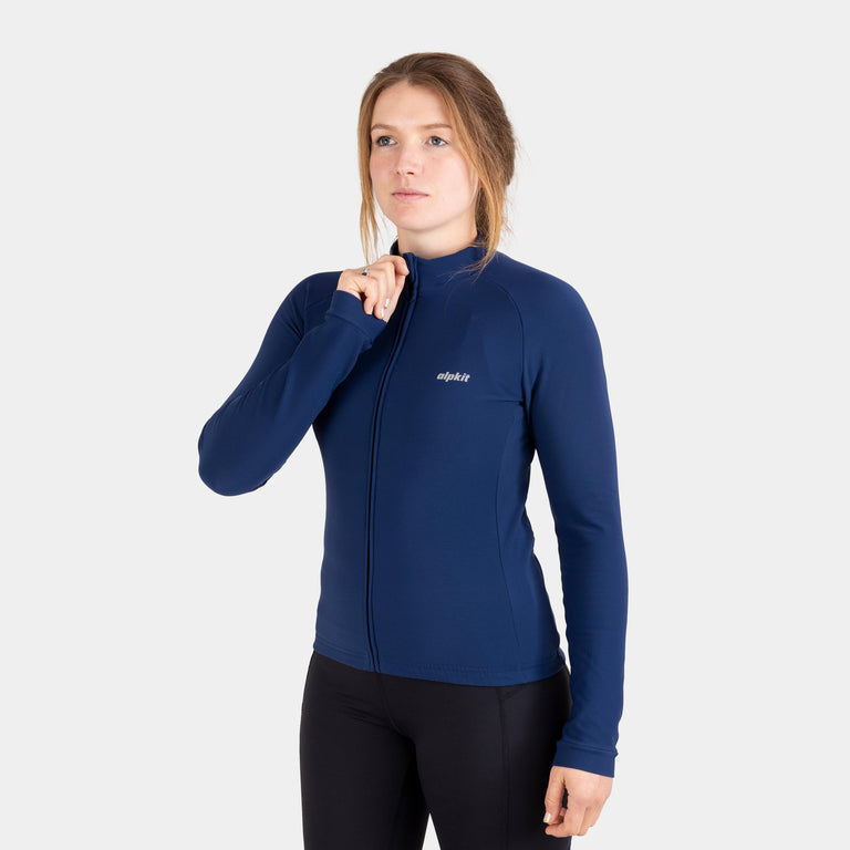 alpkit Valli womens long sleeve cycling jersey in navy blue