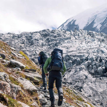 Hiking with a rucksack in the mountains
