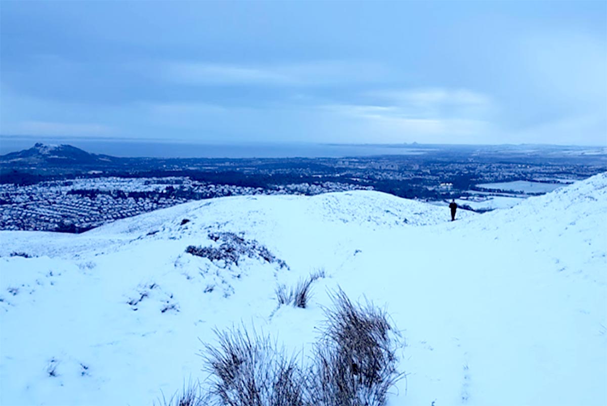 Snow-covered bivvy in the Pentlands