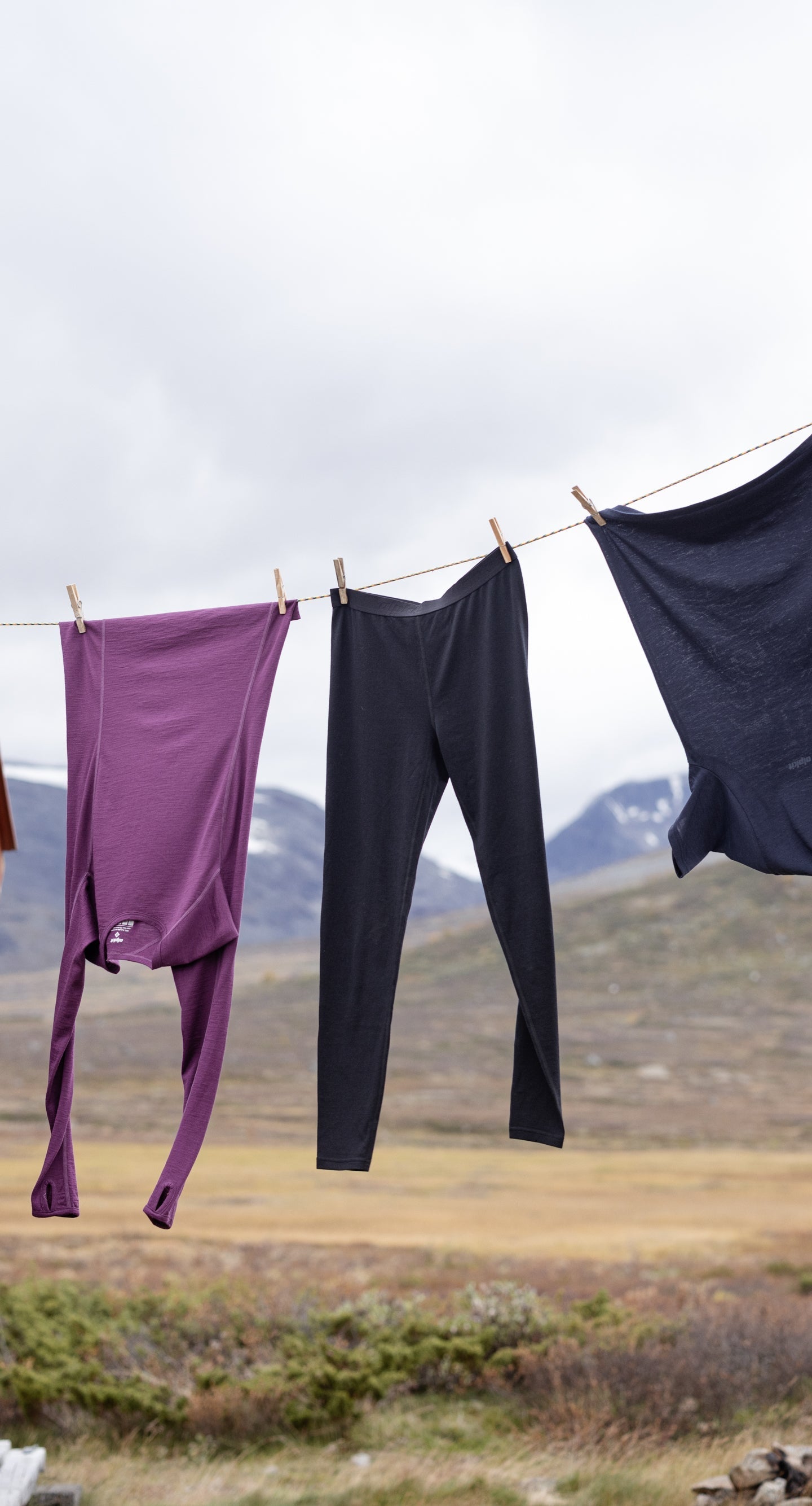 Merino clothing hanging out to dry