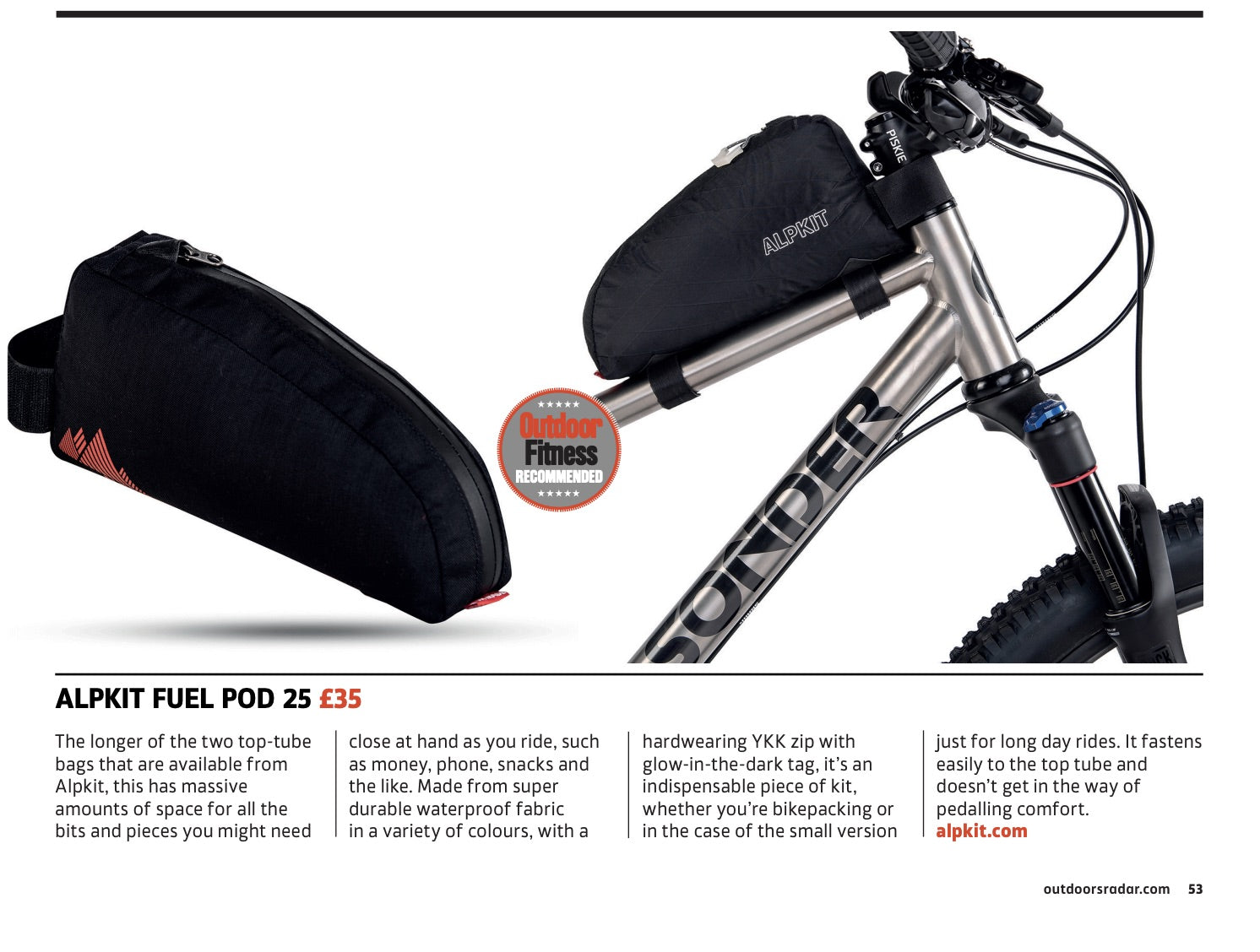 Fuel pod 35 awarded Outdoor Fitness 5 star recommended review | Alpkit