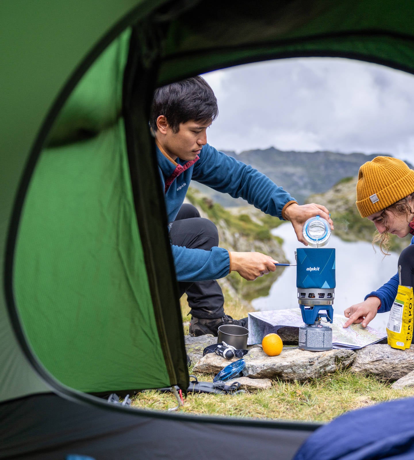 Winter camping in the mountains
