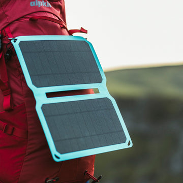 Hikers wearing different sized rucksacks atop a mountain
