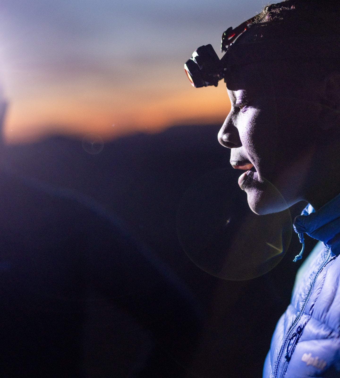 Runner wearing a head torch