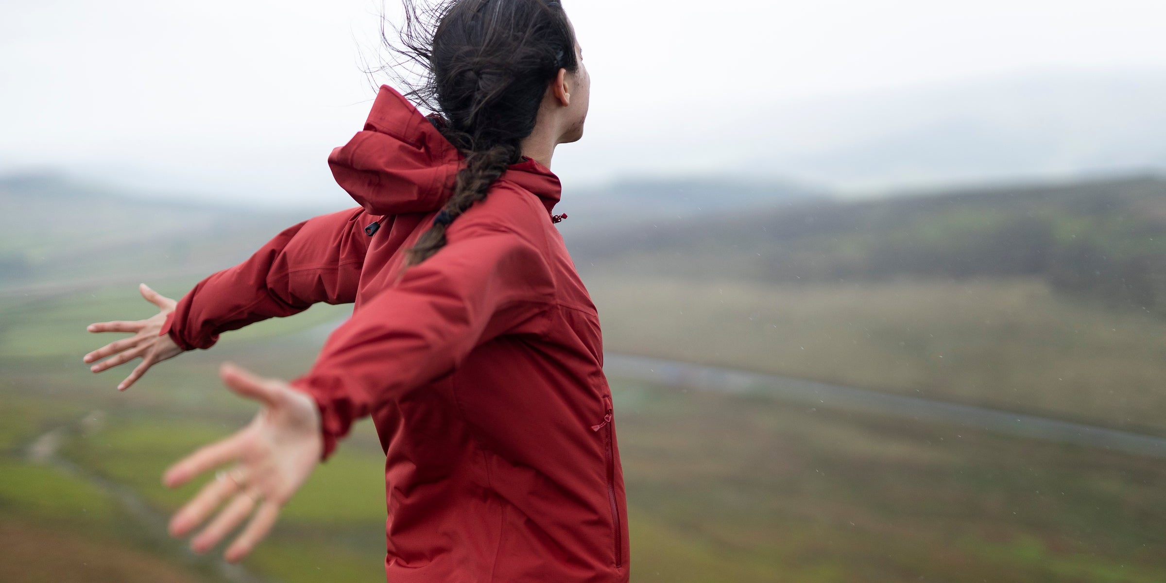100% recycled polyester waterproof jacket in the rain