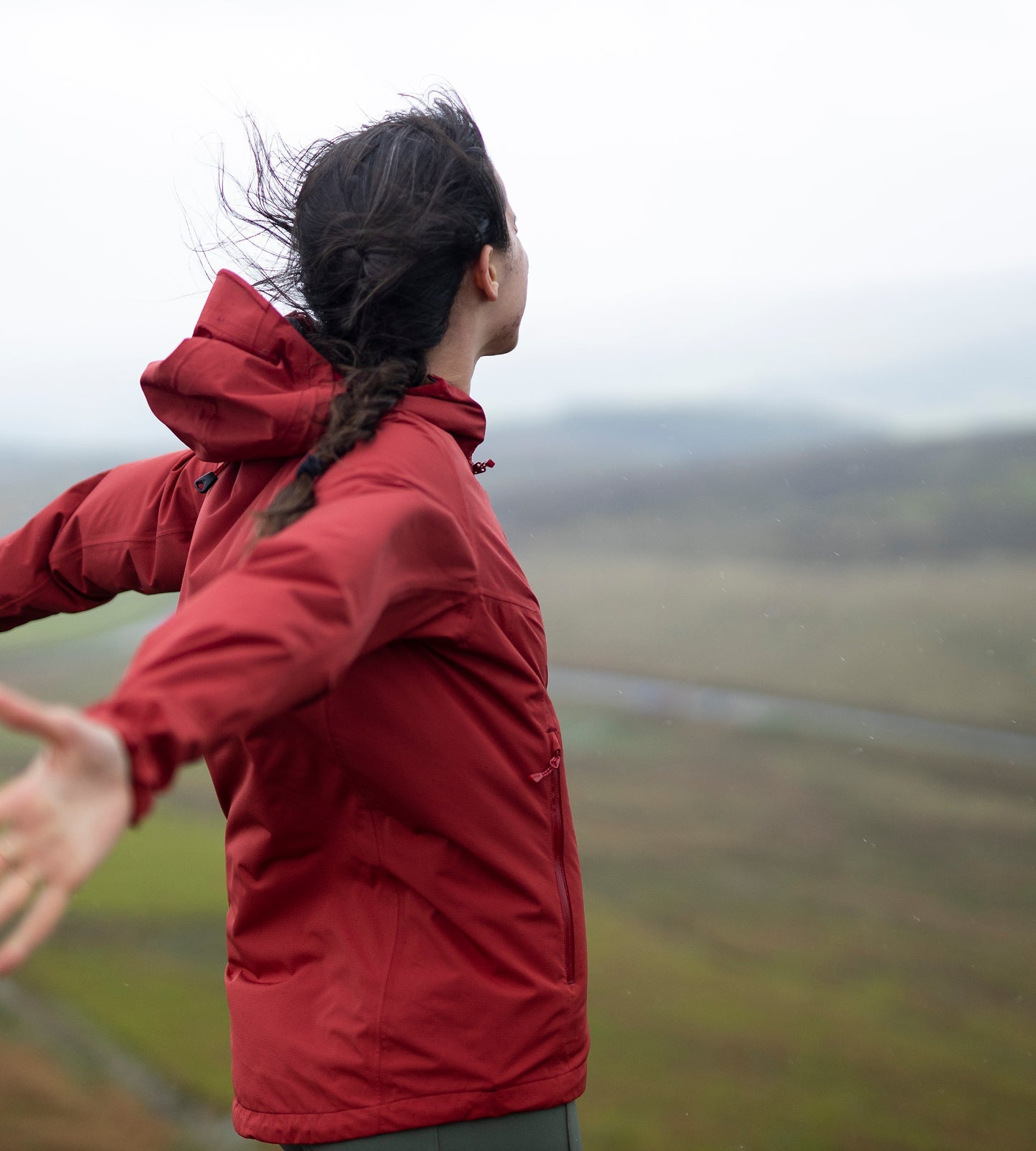 100% recycled polyester waterproof jacket in the rain