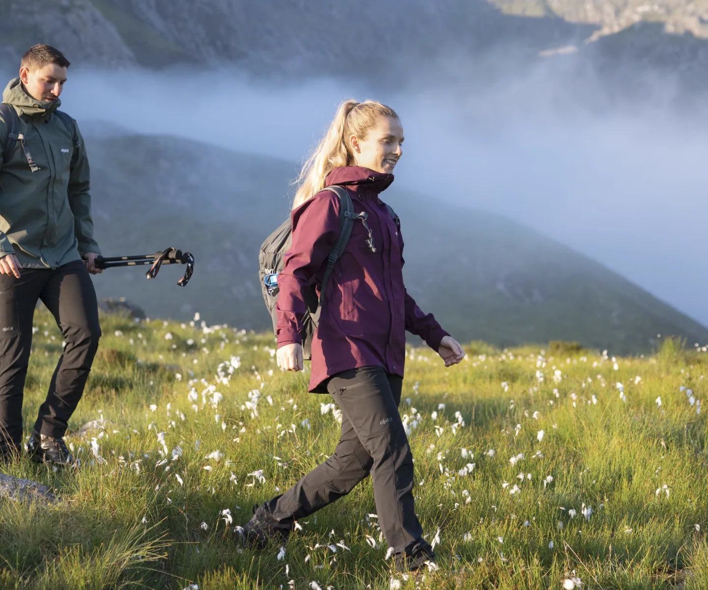 Two hikers in spring