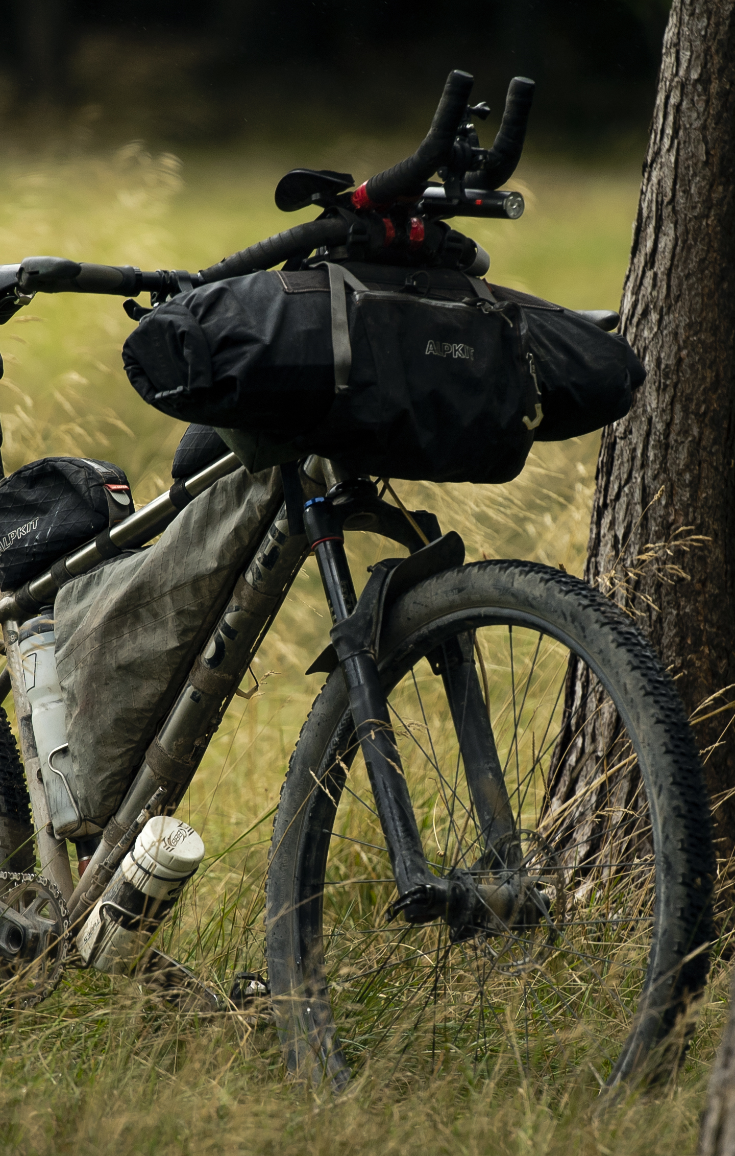 Cycle touring frame bag fitted to a mountain bike