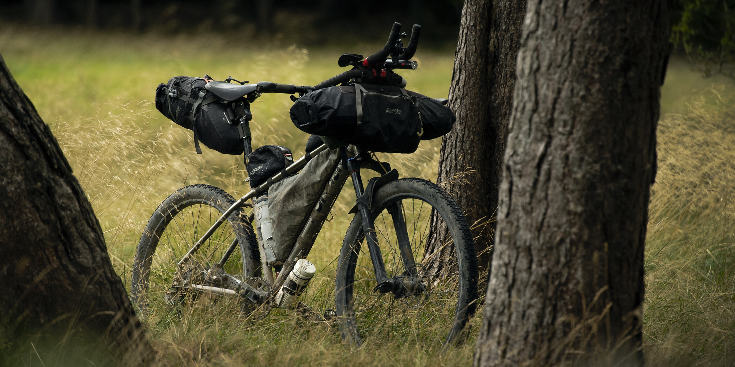 Cycle touring frame bag fitted to a mountain bike