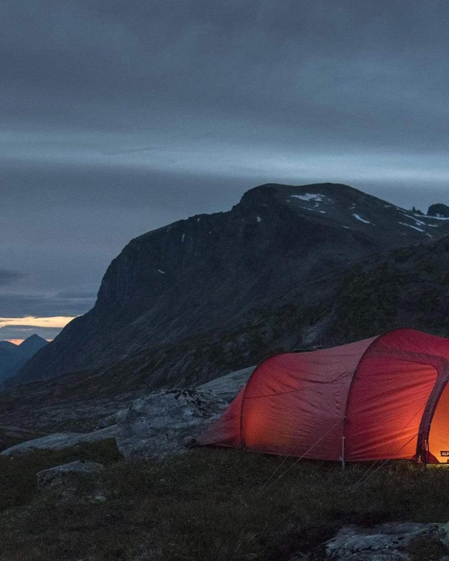 Tunnel tent wildcamping in the mountains