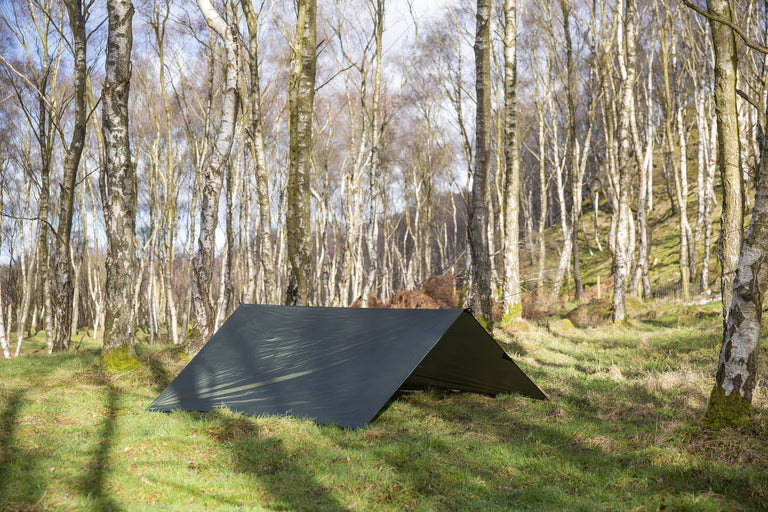 Alpkit 3 square tarp pitched - action