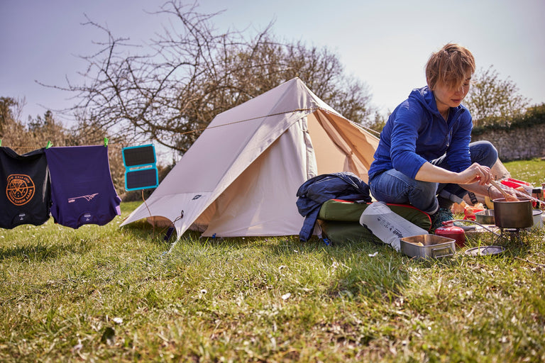 An organic cotton canvas a-frame tent - closed