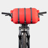 airlock dual 20l dry bag with double ended rolltop for bikepacking in chilli red on handlebars