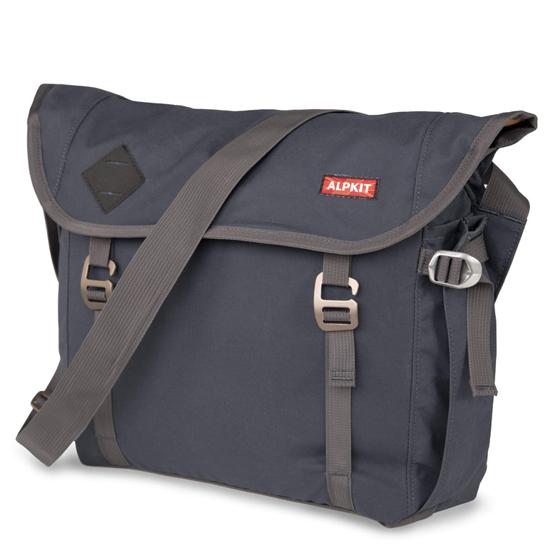 alleycat waxed cotton messenger bag in denim - closed