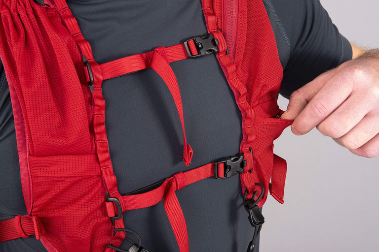 alpkit artlu 10L running pack in chilli chest pocket - closed