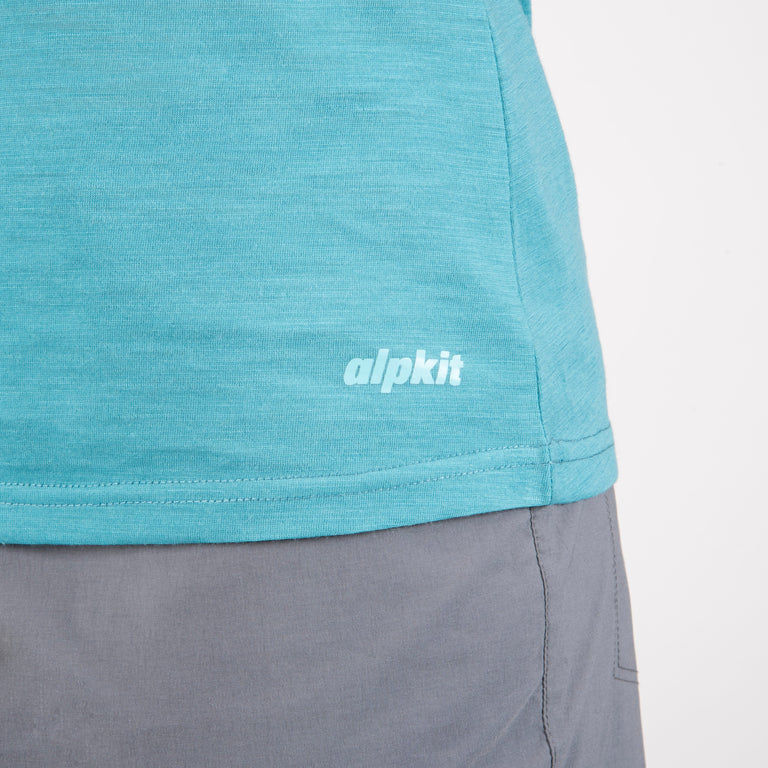 alpkit womens aztec long sleeve merino blend baselayer in halcyon blue logo