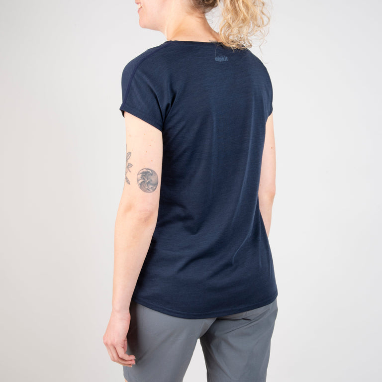 alpkit womens aztec short sleeve merino blend baselayer in outer space blue back