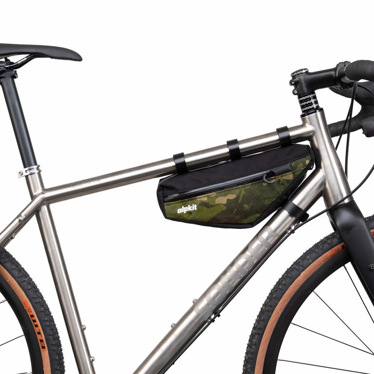 alpkit bilbie bikepacking framebag in camo