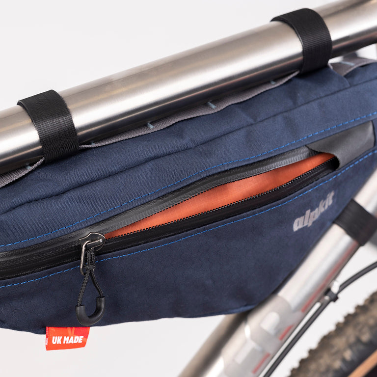 alpkit bilbie frame bag in navy zip