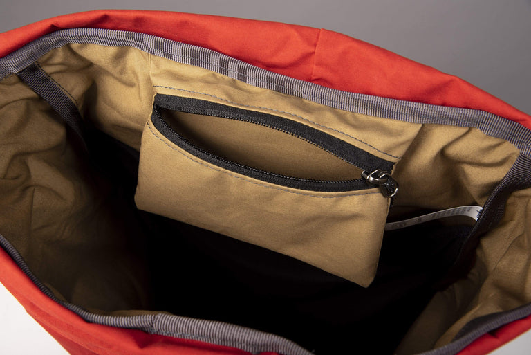 Alpkit brevet wax cotton pack in rust inside pocket - closed