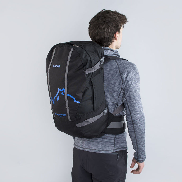 Man wearing the Black Chamois pack