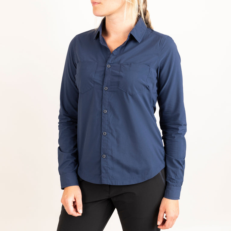 alpkit cinca long sleeve shirt in blue front