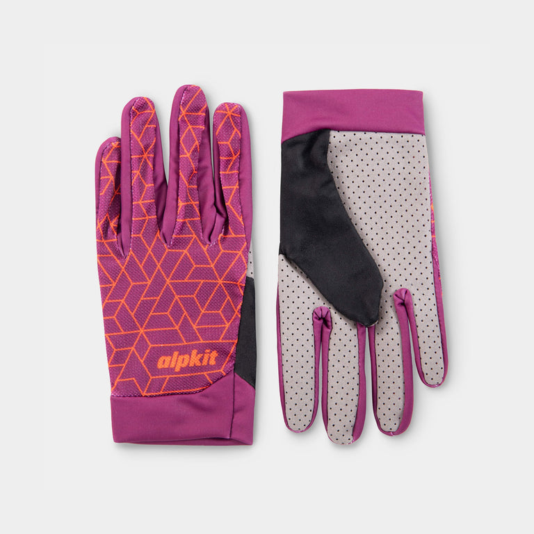 alpkit comet mountain bike glove in plum purple