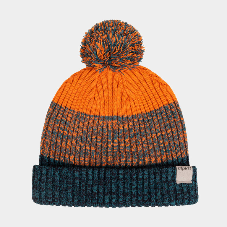 alpkit catch bobble beanie in blaze spruce orange teal - closed