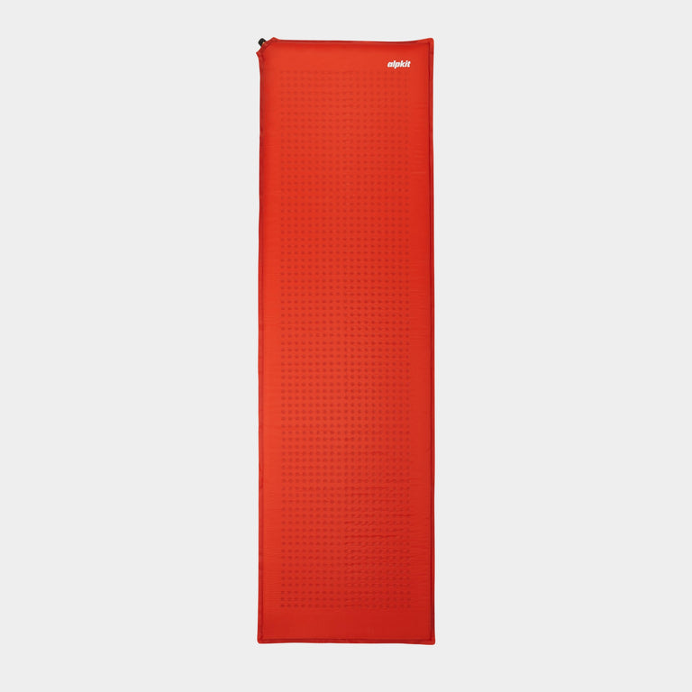 alpkit dirtbag self inflating sleeping mat in brick red top - closed