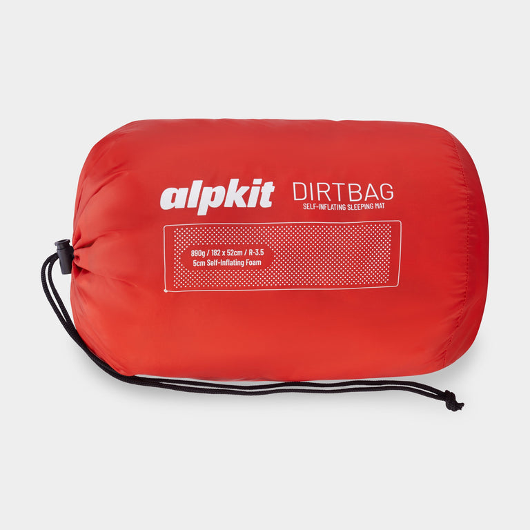 alpkit dirtbag self inflating sleeping mat in brick red packed