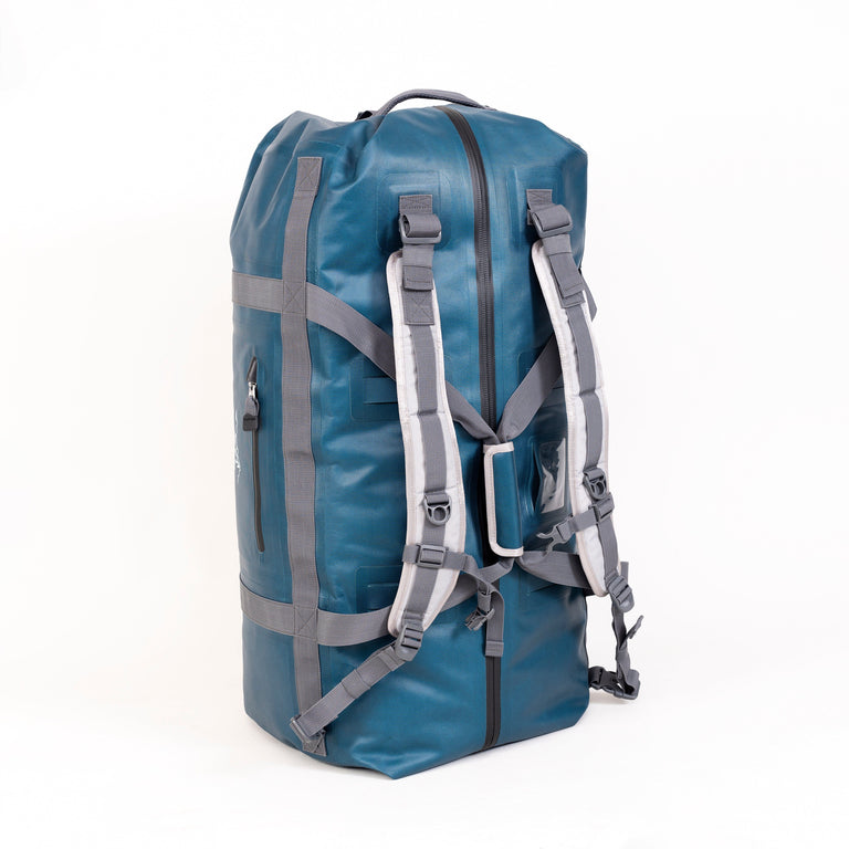 alpkit drydock 100L waterproof duffle bag gear bag in blue backpack