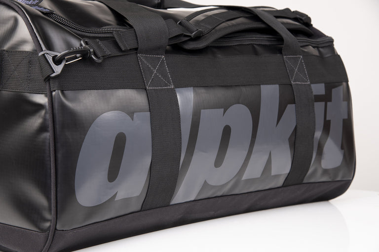 alpkit explorer 50 litre duffle bag in black logo