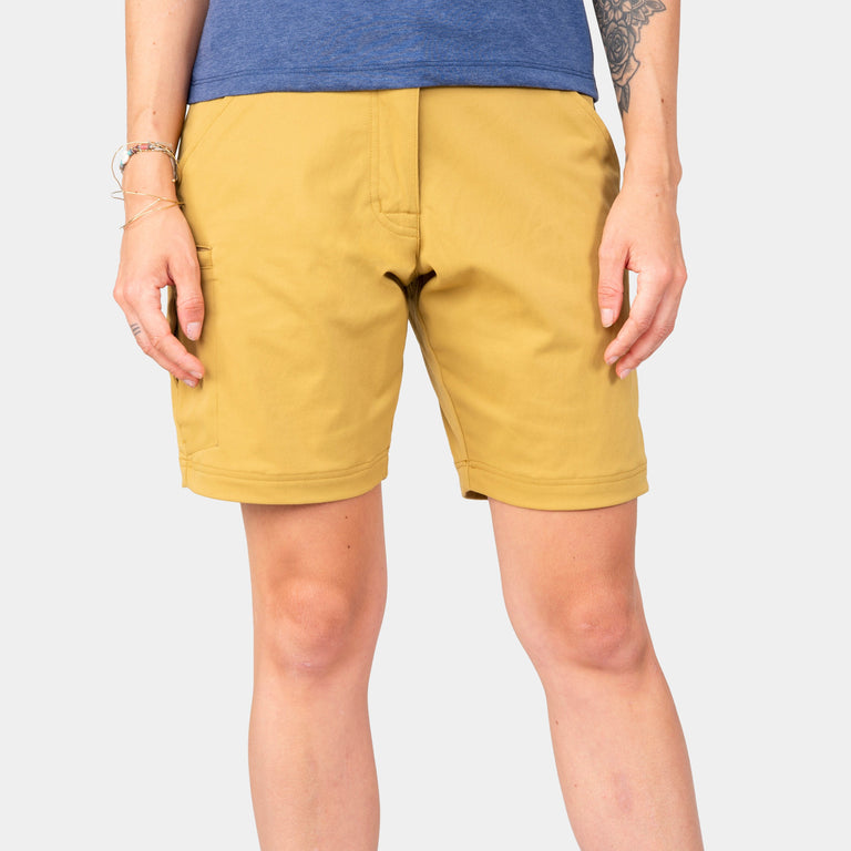 alpkit womens hauler cargo shorts in maize mojave yellow - closed