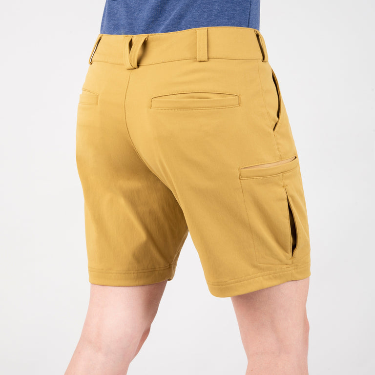 alpkit womens hauler cargo shorts in Mojave yellow back