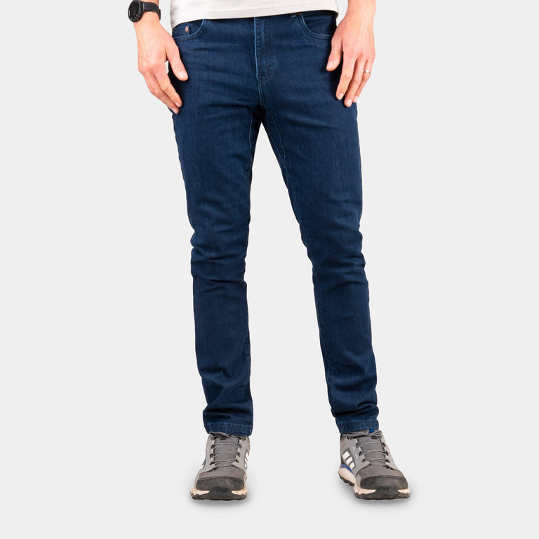 alpkit jeanius mens jeans in blue - closed