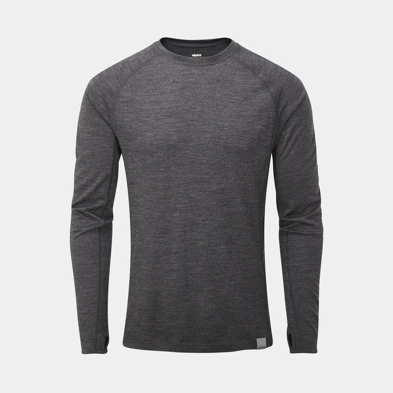 alpkit mens kepler merino long sleeve base layer in charcoal grey - closed