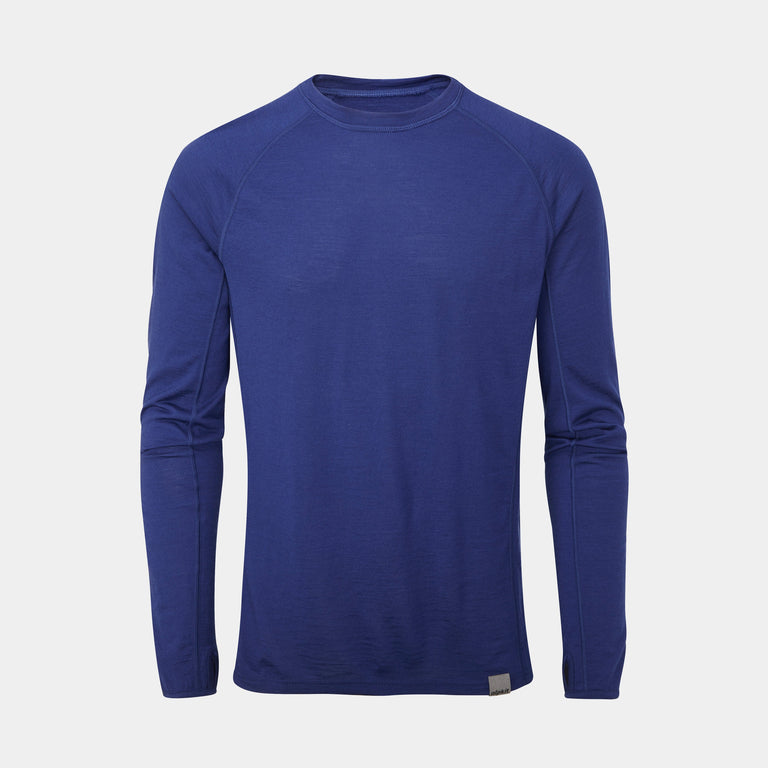 alpkit mens kepler merino long sleeve base layer in navy blue - closed