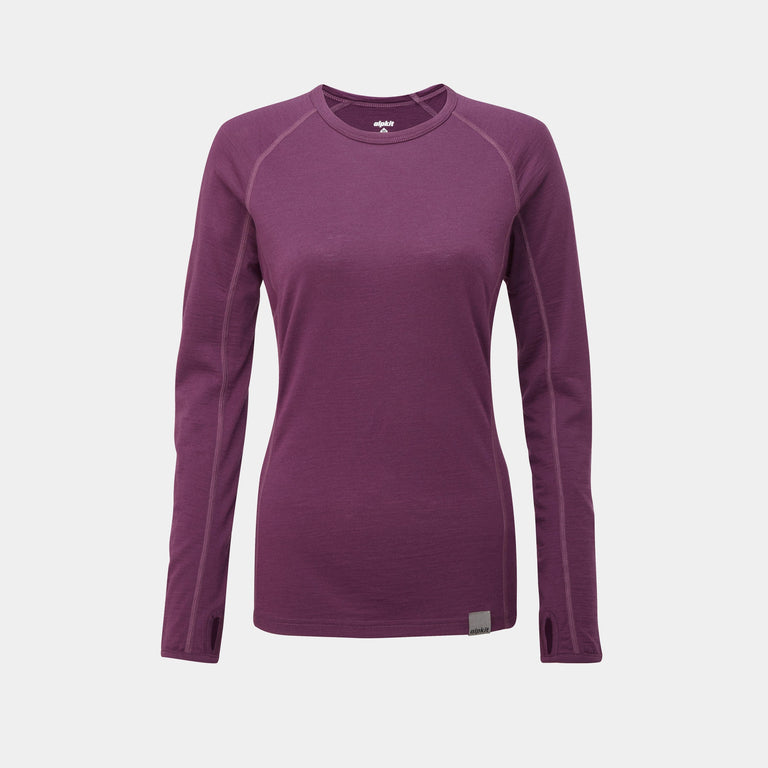 alpkit womens kepler merino long sleeve base layer in cosmos purple