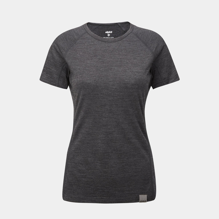 alpkit womens kepler merino short sleeve base layer in charcoal grey - closed