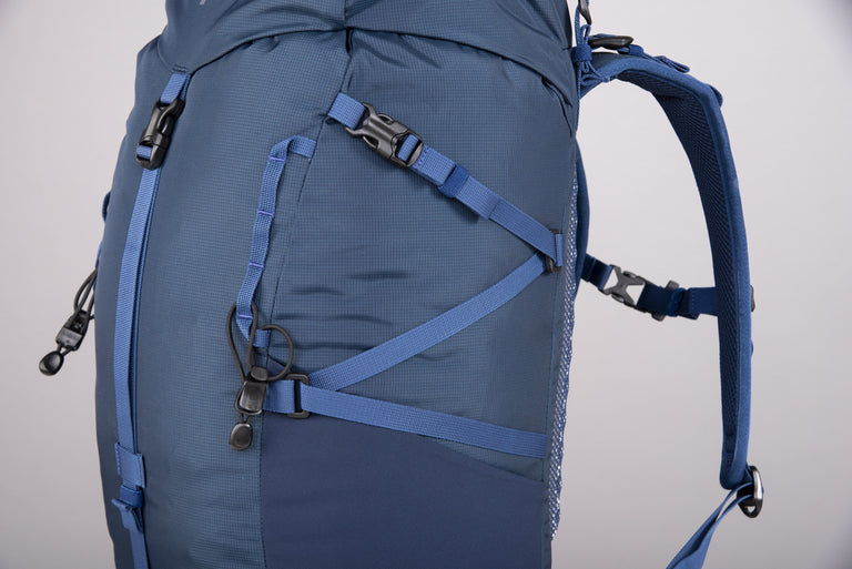 Alpkit Ledge 35l pack in nemo compression straps - closed