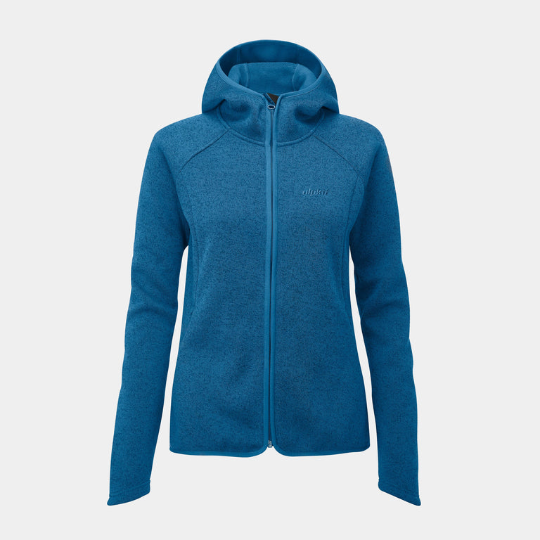 alpkit womens mamalute windproof hooded fleece jacket in reef blue