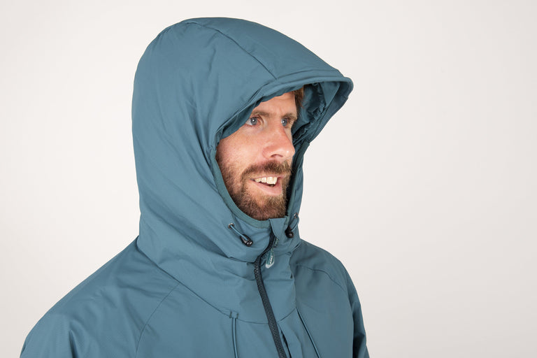 alpkit 0hiro mens insulation jacket in spruce hood - closed