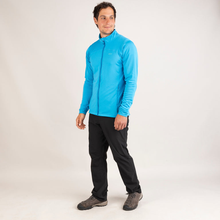 Alpkit Akita men's jacket in Reef blue outfit