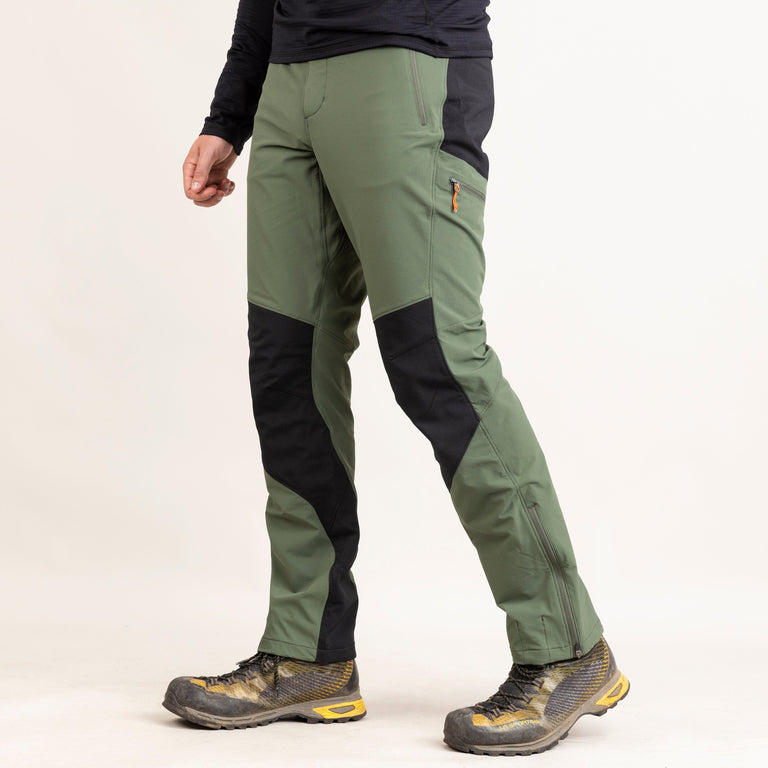 alpkit mens ardent softshell pants in alder green front|bf