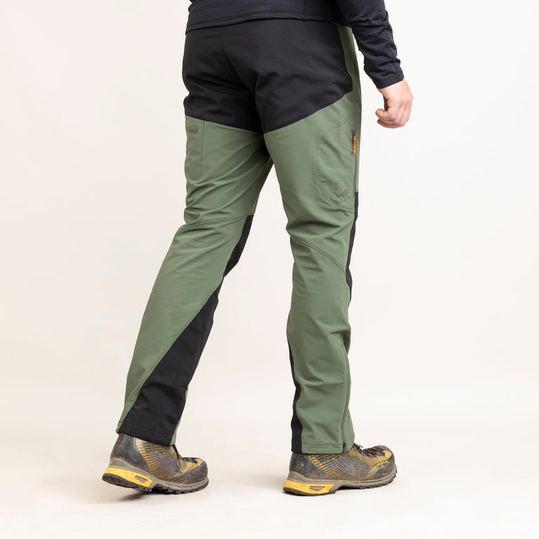 alpkit mens ardent softshell pants in alder green back|bf