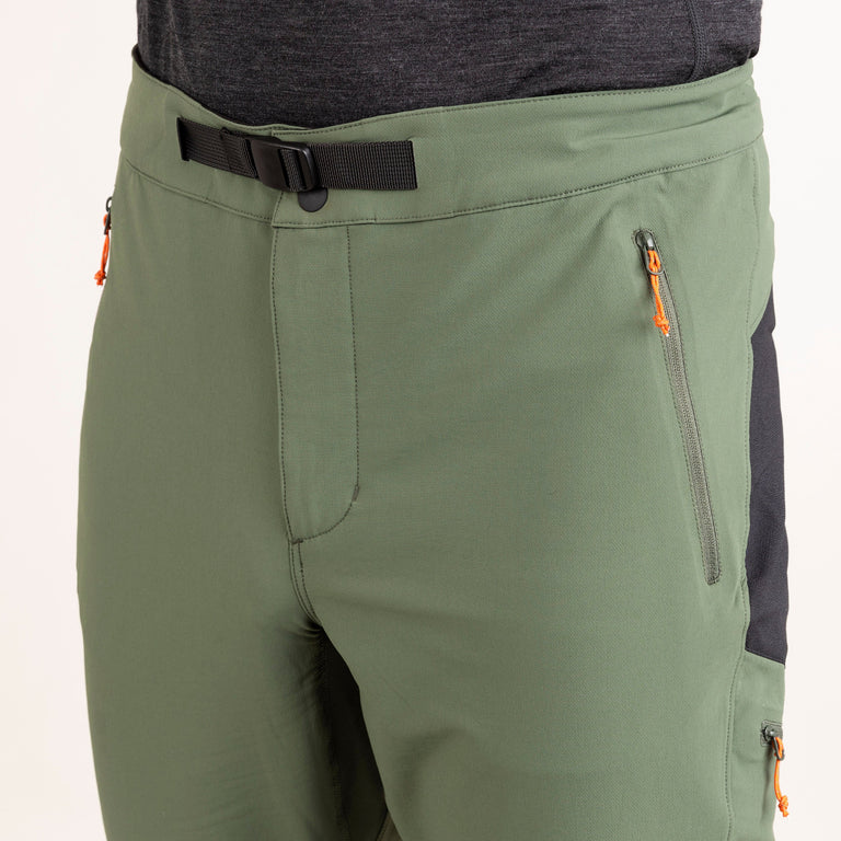 alpkit mens ardent softshell pants in alder green waistband|bf